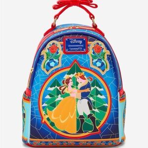 New Loungefly Disney Beauty and the Beast Stained Glass Mini Backpack